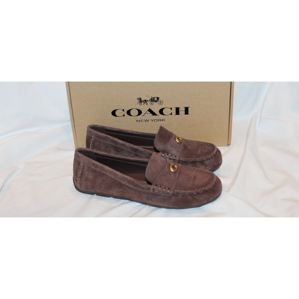 COACH SCULPT C LOGO SLIP ON DRIVER SUEDE LOAFER MOCASSINS MAPLE SZ 6 NEW